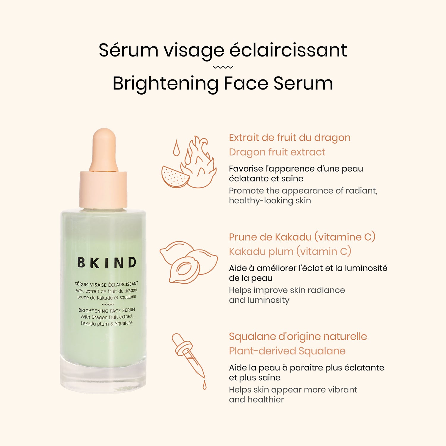 Sérum visage éclaircissant avec vitamine C et Squalane